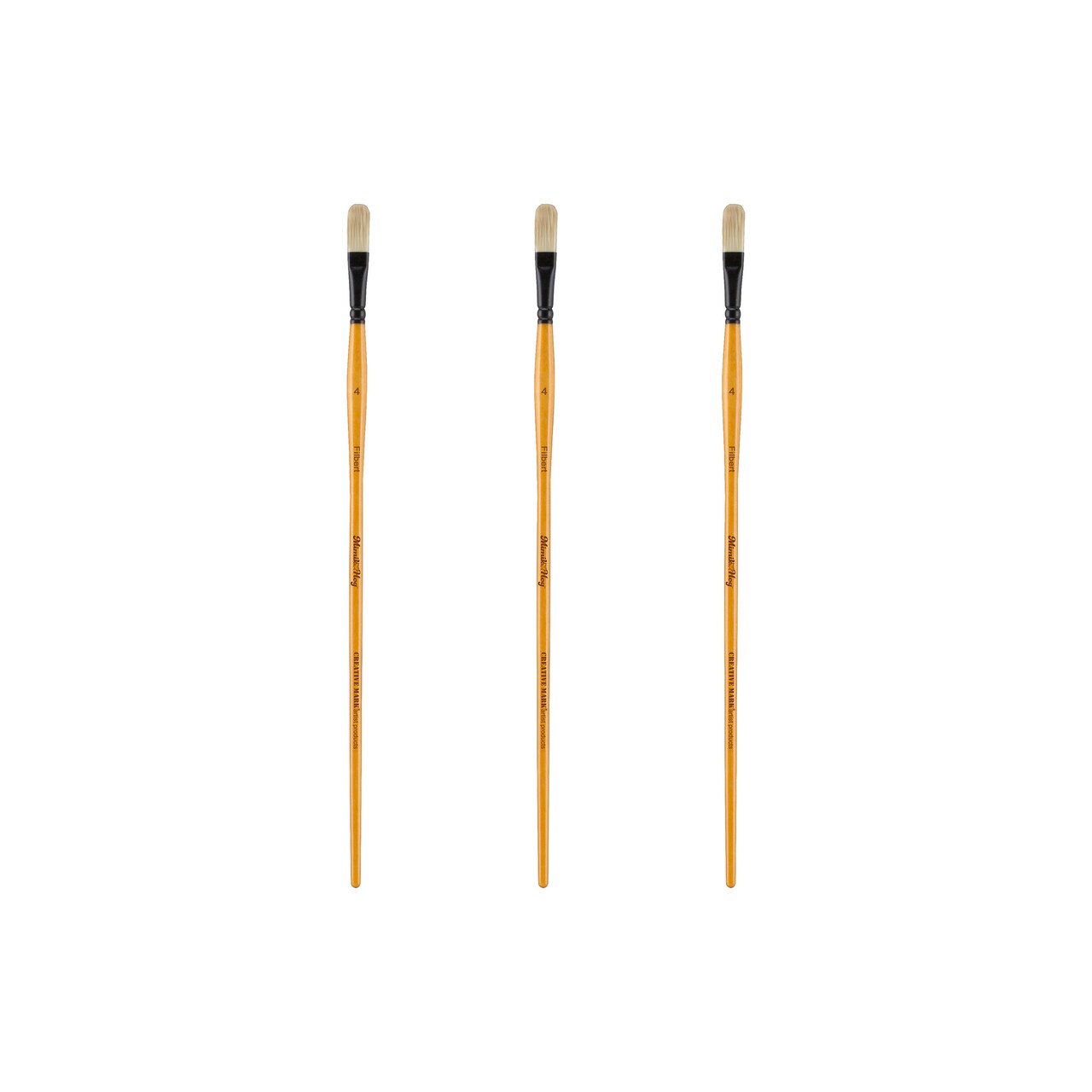 Mimik Hog Professional Synthetic Hog Bristle Paint Brush- Versatile Alternative to Natural Hog Hair Paint Brushes for Oil Painting, Acrylics, Inks, Gouache, Watercolors- Filbert - 3 Pack